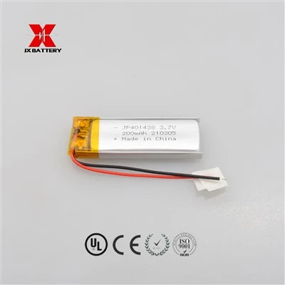 Bateria recarregável personalizada do polímero de JP401438 3.7V 200mAh 0.74Wh Li para o dispositivo médico
